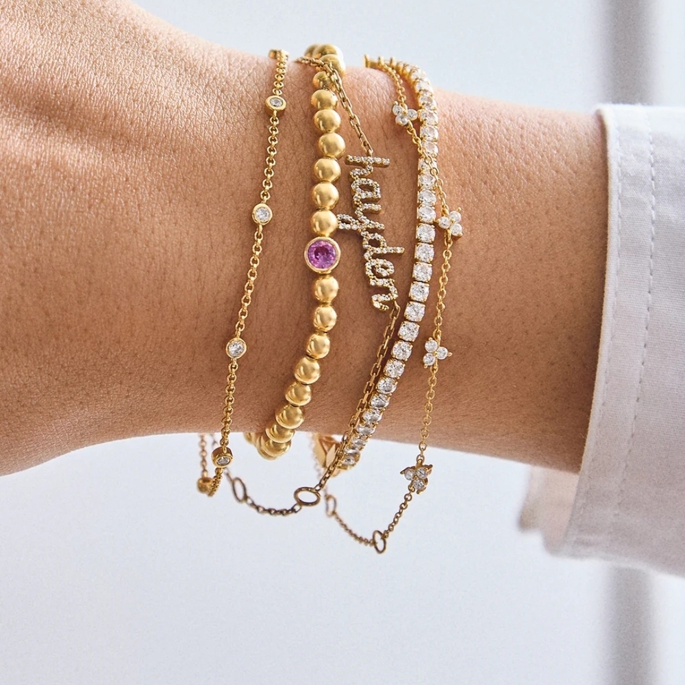Gold Beaded Bracelet with Yellow Accent